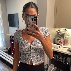 COPY - White Floral Button-Up Crop Top